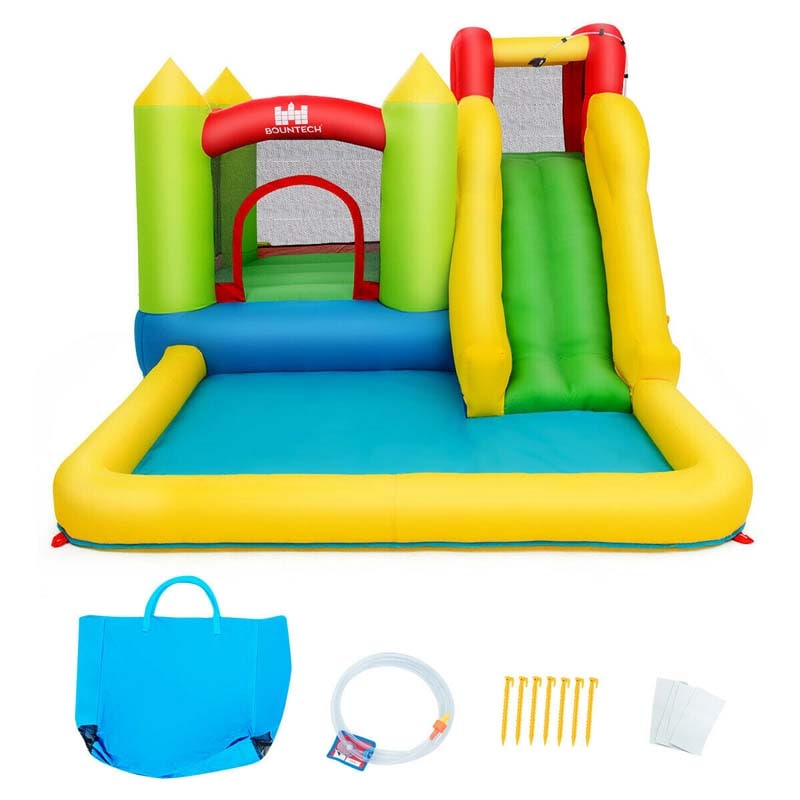 5-in-1 Kids Inflatable Water Slide Bounce House Water Park with 480W Air Blower, Trampoline, Large Splash Pool & Climbing Wall for Backyard Fun