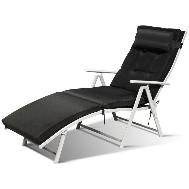 Folding Outdoor Chaise Lounge Chair, 7-Position Adjustable Reclining Pool Beach Chair Patio Sun Lounger with Removable Cushion & Pillow