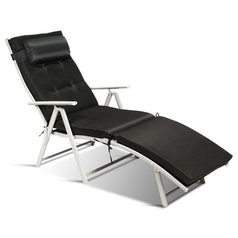 Folding Outdoor Chaise Lounge Chair, 7-Position Adjustable Reclining Pool Beach Chair Patio Sun Lounger with Removable Cushion & Pillow