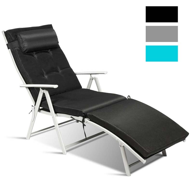 Folding Outdoor Chaise Lounge Chair, 7-Position Adjustable Reclining Pool Beach Chair Patio Sun Lounger with Removable Cushion & Pillow