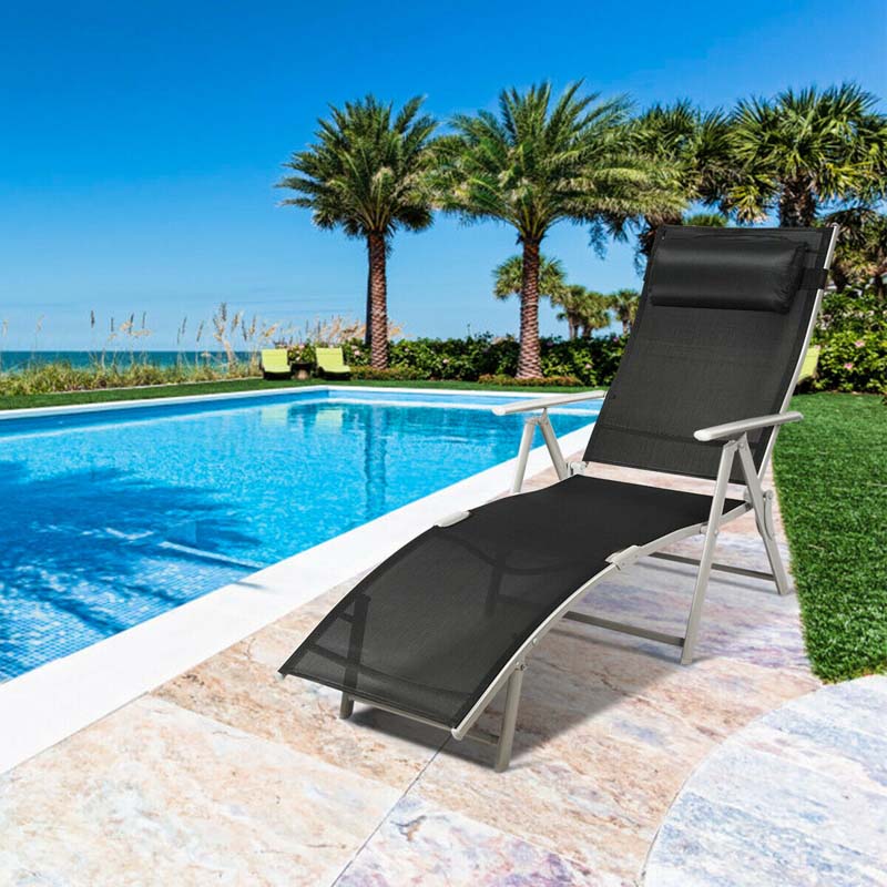 7-Position Folding Outdoor Chaise Lounge Chair, Lightweight Patio Pool Chair Sun Lounger with Cushion & Pillow