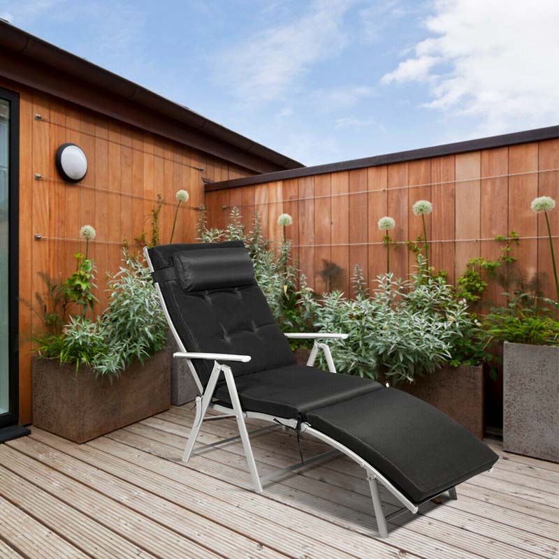 Folding Outdoor Chaise Lounge Chair, 7-Position Adjustable Reclining Pool Beach Chair Patio Sun Lounger with Removable Cushion & Pillow