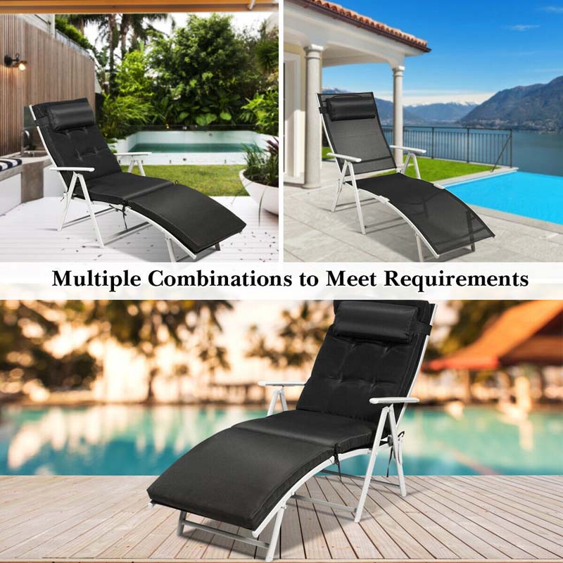 Folding Outdoor Chaise Lounge Chair, 7-Position Adjustable Reclining Pool Beach Chair Patio Sun Lounger with Removable Cushion & Pillow