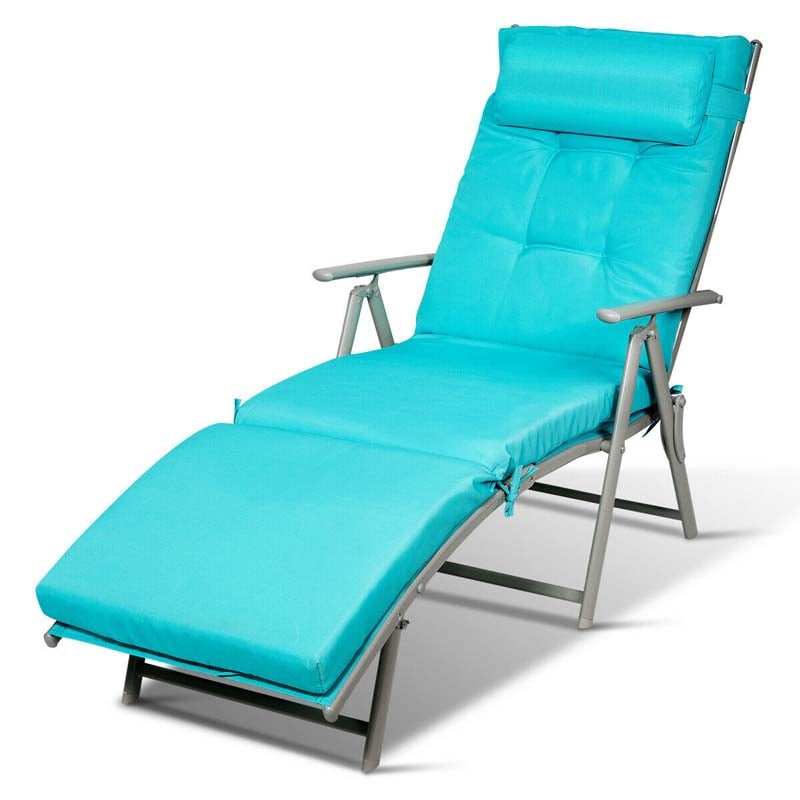 Folding Outdoor Chaise Lounge Chair, 7-Position Adjustable Reclining Pool Beach Chair Patio Sun Lounger with Removable Cushion & Pillow