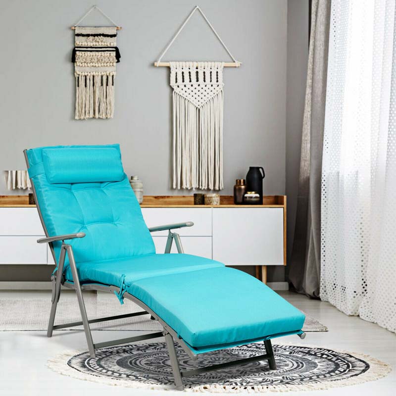 Folding Outdoor Chaise Lounge Chair, 7-Position Adjustable Reclining Pool Beach Chair Patio Sun Lounger with Removable Cushion & Pillow