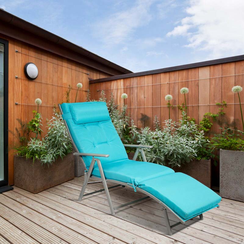 Folding Outdoor Chaise Lounge Chair, 7-Position Adjustable Reclining Pool Beach Chair Patio Sun Lounger with Removable Cushion & Pillow