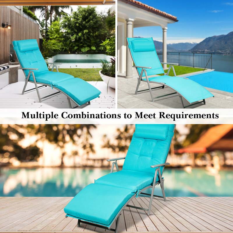 Folding Outdoor Chaise Lounge Chair, 7-Position Adjustable Reclining Pool Beach Chair Patio Sun Lounger with Removable Cushion & Pillow