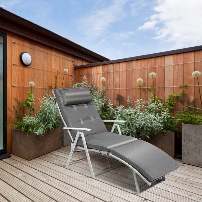Folding Outdoor Chaise Lounge Chair, 7-Position Adjustable Reclining Pool Beach Chair Patio Sun Lounger with Removable Cushion & Pillow