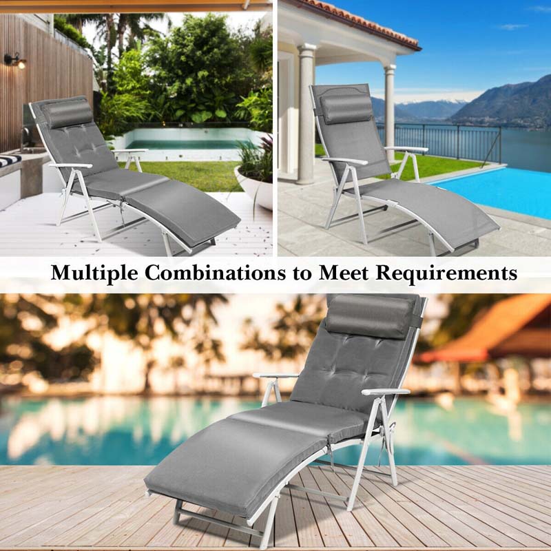 Folding Outdoor Chaise Lounge Chair, 7-Position Adjustable Reclining Pool Beach Chair Patio Sun Lounger with Removable Cushion & Pillow