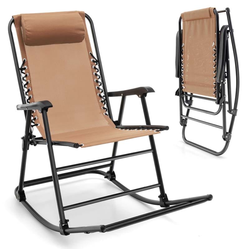 Lightweight Folding Rocking Chair with Footrest, Outdoor Patio Sun Chair Lawn Beach Camping Chair