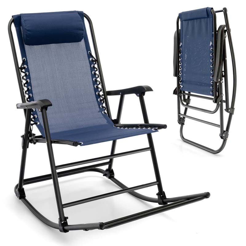 Lightweight Folding Rocking Chair with Footrest, Outdoor Patio Sun Chair Lawn Beach Camping Chair