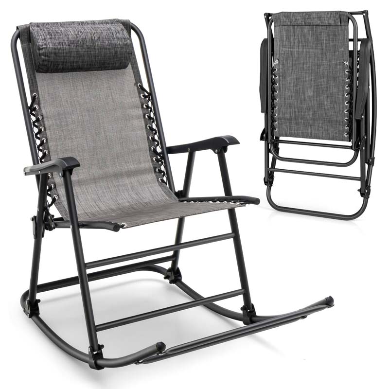 Lightweight Folding Rocking Chair with Footrest, Outdoor Patio Sun Chair Lawn Beach Camping Chair