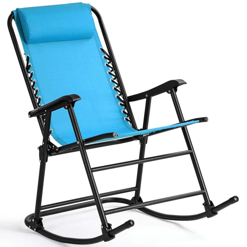 Patio Folding Zero Gravity Rocking Chair Outdoor Beach Camping Chair with Pillow & Armrests