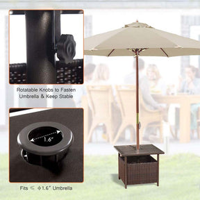 22" Rattan Wicker Steel Outdoor Patio Bistro Side Table Stand with 1.6" Umbrella Hole, Side Square Table for Deck Pool Garden
