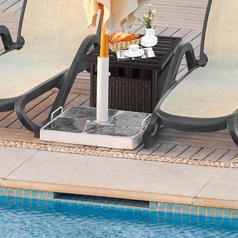 22" Rattan Wicker Steel Outdoor Patio Bistro Side Table Stand with 1.6" Umbrella Hole, Side Square Table for Deck Pool Garden