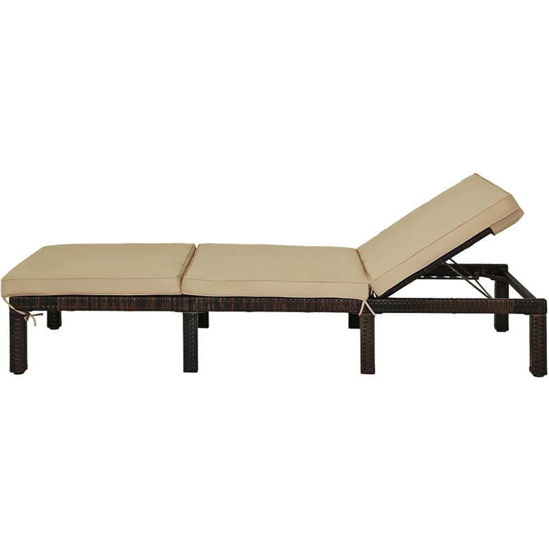 Outdoor Rattan Chaise Lounge, Adjustable Backrest Patio Wicker Lounger Recliner Chair with Zippered Cushions for Backyard Garden Poolside