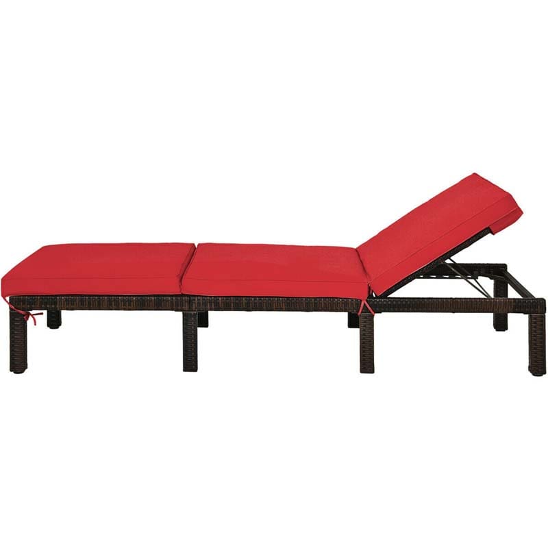 Outdoor Rattan Chaise Lounge, Adjustable Backrest Patio Wicker Lounger Recliner Chair with Zippered Cushions for Backyard Garden Poolside