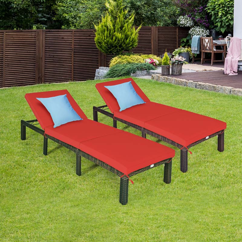 Outdoor Rattan Chaise Lounge, Adjustable Backrest Patio Wicker Lounger Recliner Chair with Zippered Cushions for Backyard Garden Poolside