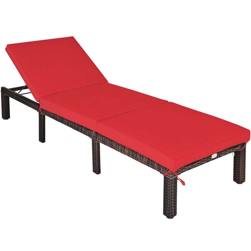Outdoor Rattan Chaise Lounge, Adjustable Backrest Patio Wicker Lounger Recliner Chair with Zippered Cushions for Backyard Garden Poolside