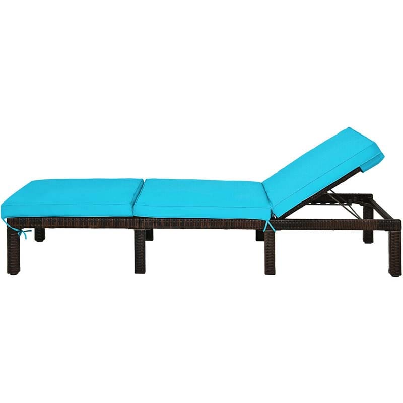 Outdoor Rattan Chaise Lounge, Adjustable Backrest Patio Wicker Lounger Recliner Chair with Zippered Cushions for Backyard Garden Poolside