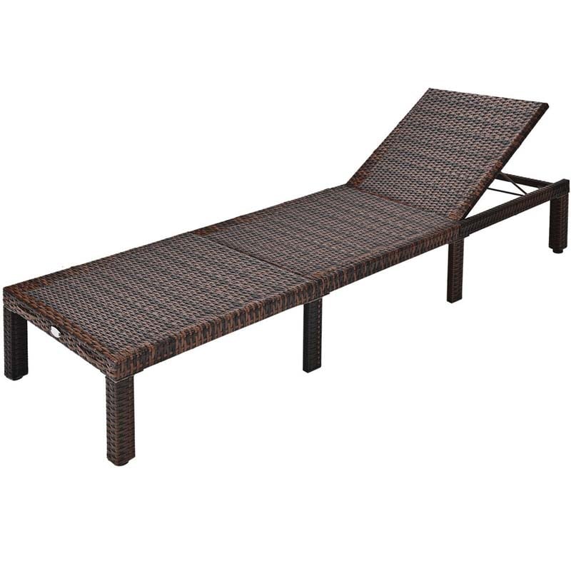 Outdoor Rattan Chaise Lounge, Adjustable Backrest Patio Wicker Lounger Recliner Chair with Zippered Cushions for Backyard Garden Poolside