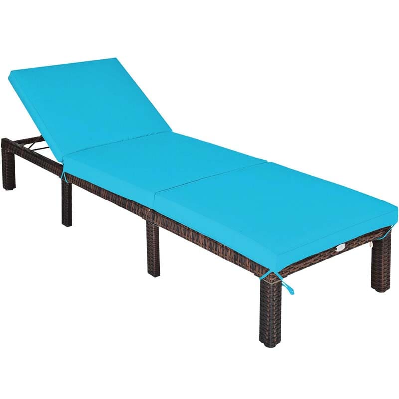 Outdoor Rattan Chaise Lounge, Adjustable Backrest Patio Wicker Lounger Recliner Chair with Zippered Cushions for Backyard Garden Poolside