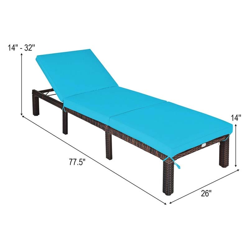 Outdoor Rattan Chaise Lounge, Adjustable Backrest Patio Wicker Lounger Recliner Chair with Zippered Cushions for Backyard Garden Poolside