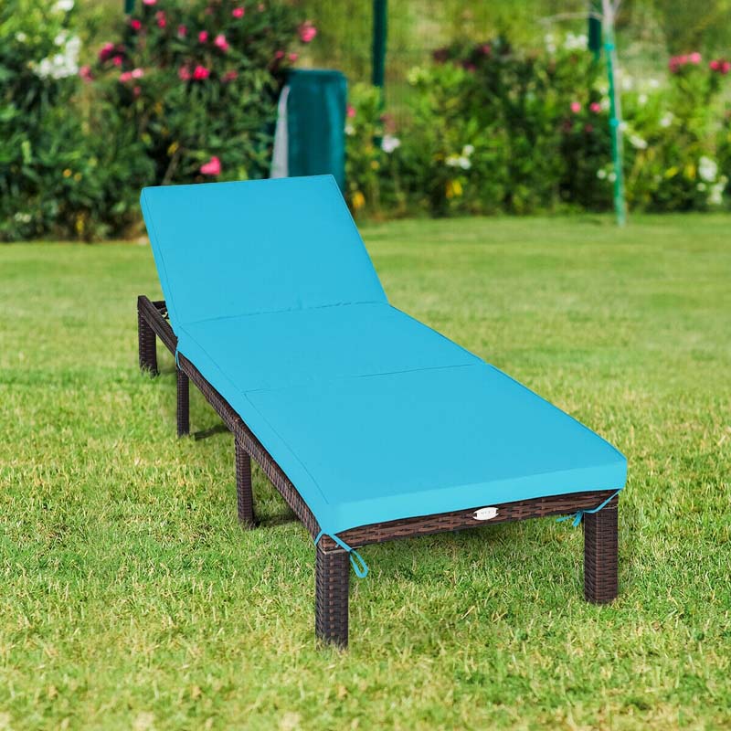 Outdoor Rattan Chaise Lounge, Adjustable Backrest Patio Wicker Lounger Recliner Chair with Zippered Cushions for Backyard Garden Poolside