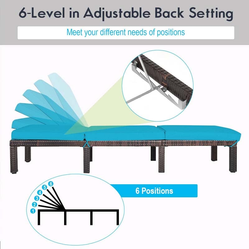 Outdoor Rattan Chaise Lounge, Adjustable Backrest Patio Wicker Lounger Recliner Chair with Zippered Cushions for Backyard Garden Poolside