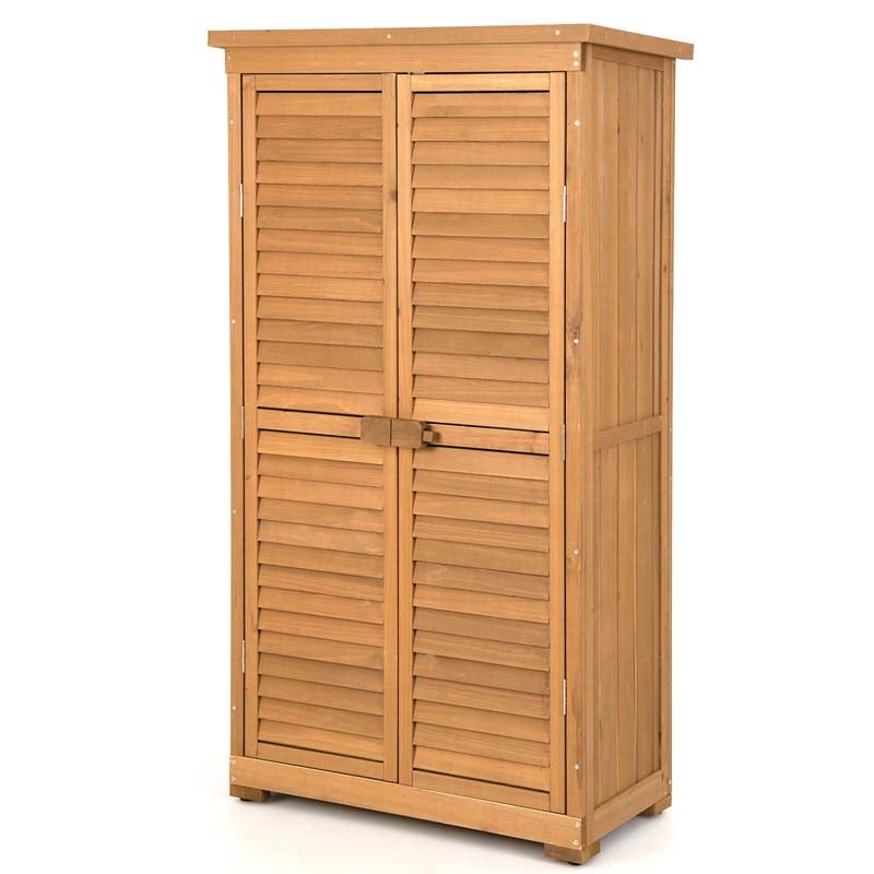 63" Wooden Outdoor Storage Cabinet Garden Tool Shed with Double Doors, Asphalt Roof & 3 Removable Shelves, Waterproof for Patio Lawn Garden Yard