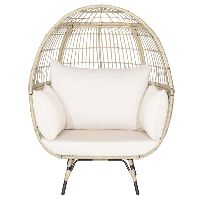 Oversized Wicker Egg Chair with 4 Cushions, Steel Frame Basket Chair Rattan Indoor Outdoor Lounger for Patio, Living Room