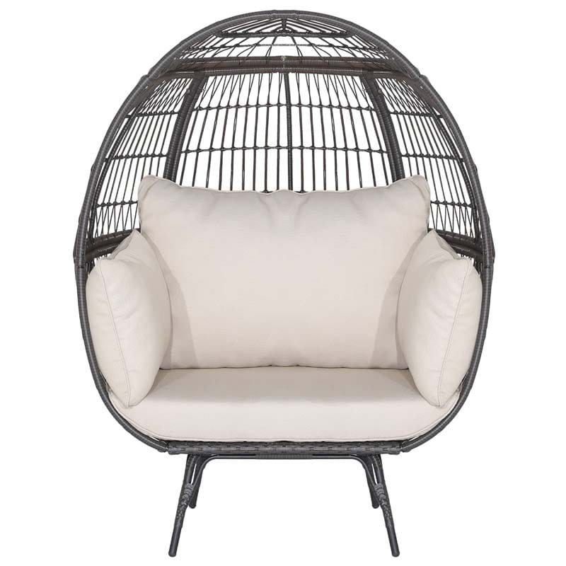 Oversized Wicker Egg Chair with 4 Cushions, Steel Frame Basket Chair Indoor Outdoor Patio Lounge Chair