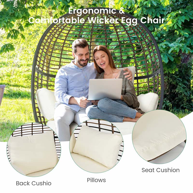 Oversized Wicker Egg Chair with 4 Cushions, Steel Frame Basket Chair Indoor Outdoor Patio Lounge Chair