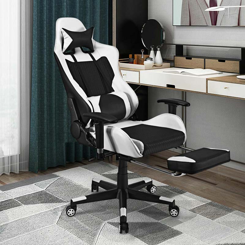 High Back E-Sport Massage Gaming Chair with Footrest & Headrest, Ergonomic PU Leather Gaming Seat, Video Game Chair Computer Chair