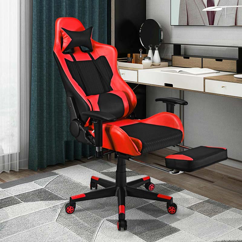 High Back E-Sport Massage Gaming Chair with Footrest & Headrest, Ergonomic PU Leather Gaming Seat, Video Game Chair Computer Chair