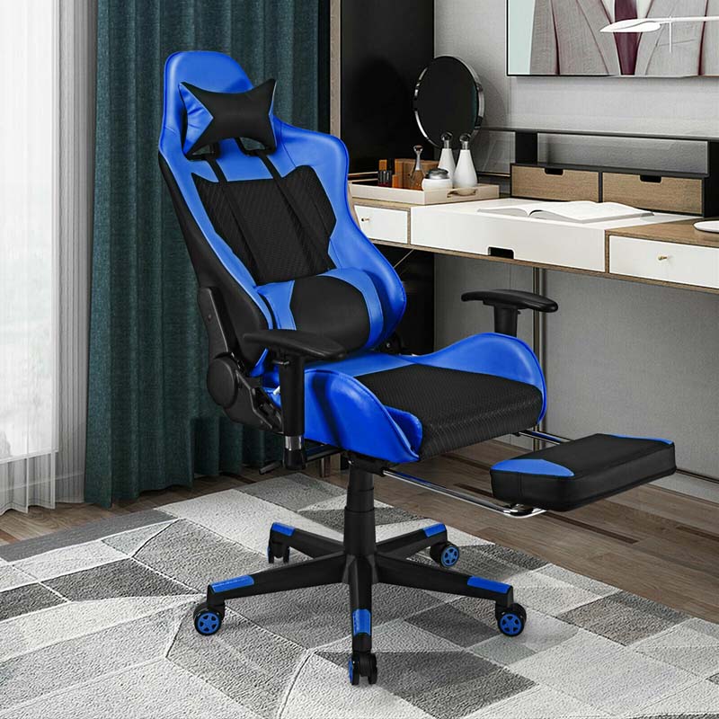 High Back E-Sport Massage Gaming Chair with Footrest & Headrest, Ergonomic PU Leather Gaming Seat, Video Game Chair Computer Chair