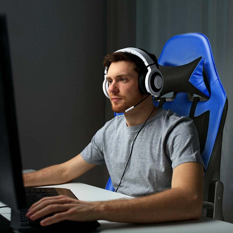 High Back E-Sport Massage Gaming Chair with Footrest & Headrest, Ergonomic PU Leather Gaming Seat, Video Game Chair Computer Chair