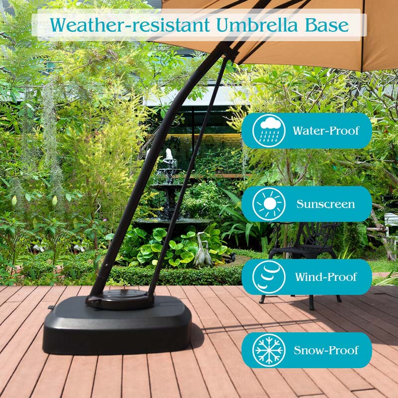 330LBS Fillable Cantilever Offset Umbrella Base with Wheels & Easy-Fill Spouts, Water/Sand Filled Outdoor Umbrella Stand for Patio, Poolside