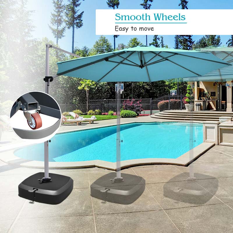 330LBS Fillable Cantilever Offset Umbrella Base with Wheels & Easy-Fill Spouts, Water/Sand Filled Outdoor Umbrella Stand for Patio, Poolside