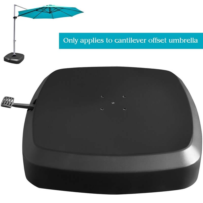 330LBS Fillable Cantilever Offset Umbrella Base with Wheels & Easy-Fill Spouts, Water/Sand Filled Outdoor Umbrella Stand for Patio, Poolside