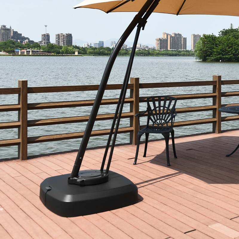 330LBS Fillable Cantilever Offset Umbrella Base with Wheels & Easy-Fill Spouts, Water/Sand Filled Outdoor Umbrella Stand for Patio, Poolside