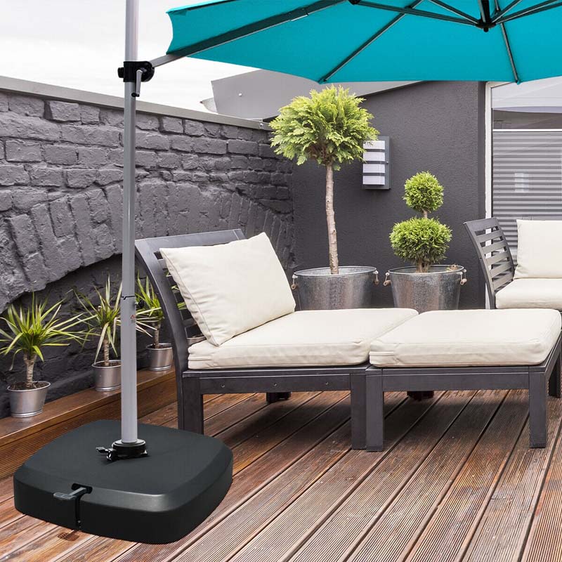 330LBS Fillable Cantilever Offset Umbrella Base with Wheels & Easy-Fill Spouts, Water/Sand Filled Outdoor Umbrella Stand for Patio, Poolside