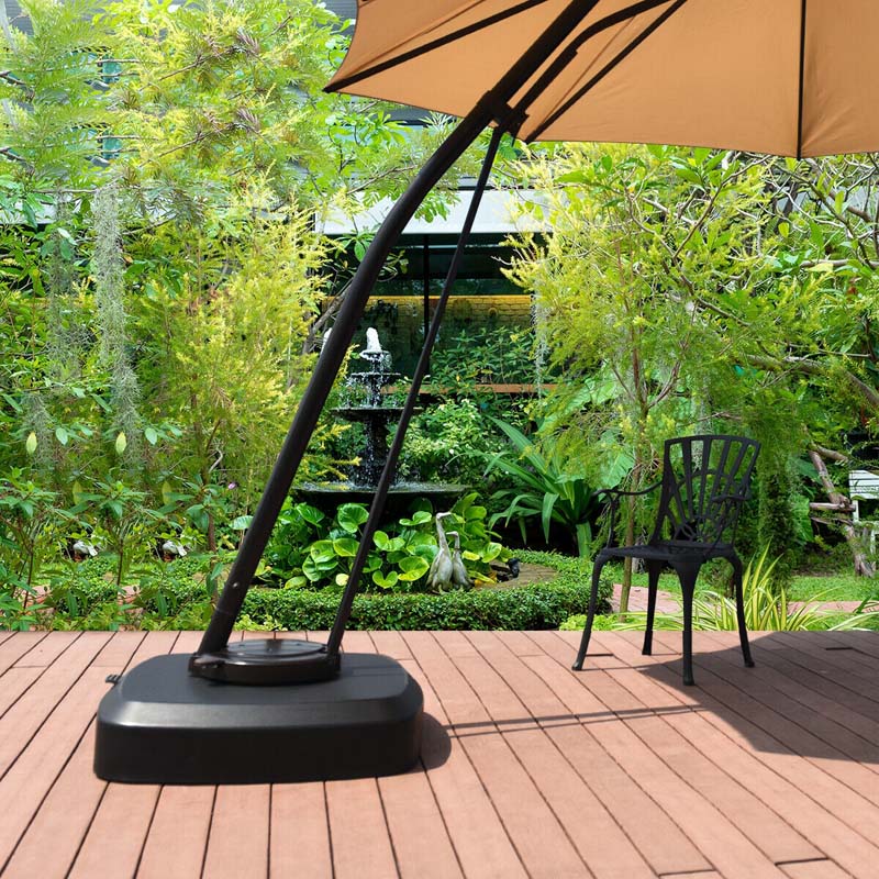 330LBS Fillable Cantilever Offset Umbrella Base with Wheels & Easy-Fill Spouts, Water/Sand Filled Outdoor Umbrella Stand for Patio, Poolside