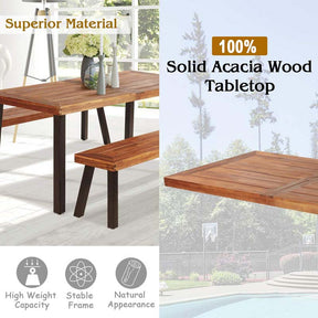 3 Pcs Rustic Acacia Wood Patio Dining Table Set with 2 Benches, Outdoor Picnic Table Bench Set with Umbrella Hole