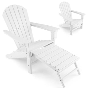 HDPE Adirondack Chair with Retractable Ottoman, Outdoor Chaise Lounge Chair for Lawn Pool Deck