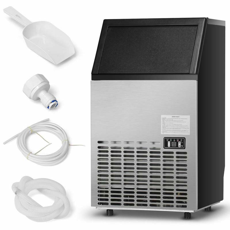 110LBS/24H Commercial Ice Maker, Freestanding Built-in Undercounter Ice Machine with 33LBS Storage Capacity & 24H Timer for Home Bar Restaurant