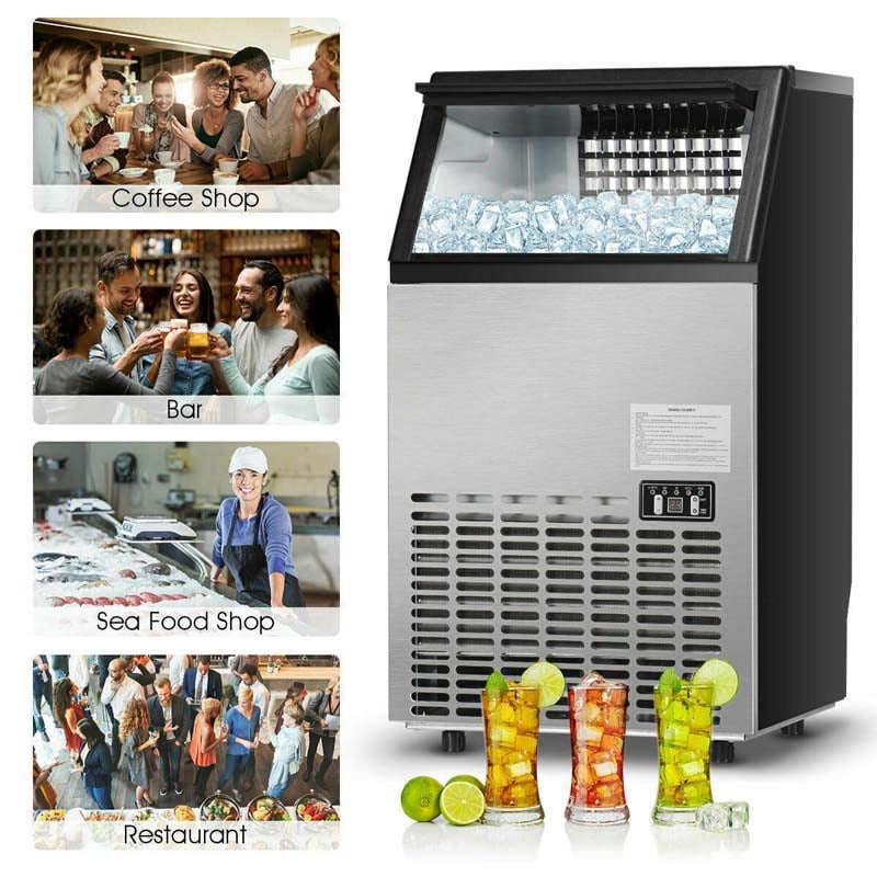 110LBS/24H Commercial Ice Maker, Freestanding Built-in Undercounter Ice Machine with 33LBS Storage Capacity & 24H Timer for Home Bar Restaurant
