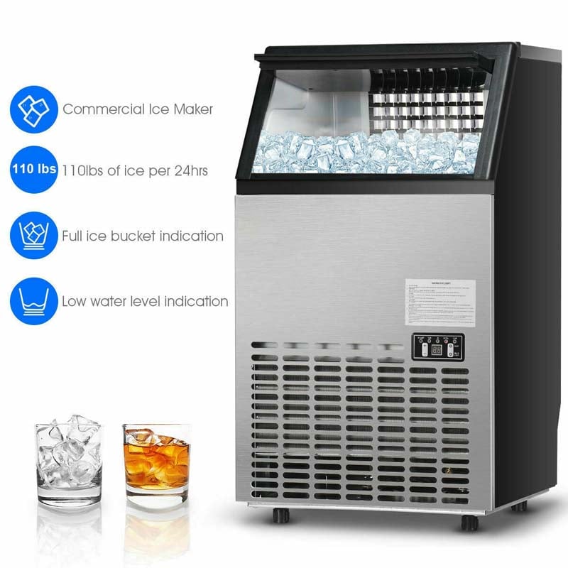110LBS/24H Commercial Ice Maker, Freestanding Built-in Undercounter Ice Machine with 33LBS Storage Capacity & 24H Timer for Home Bar Restaurant