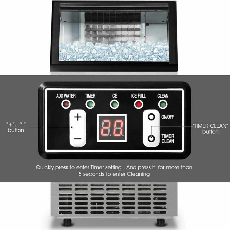110LBS/24H Commercial Ice Maker, Freestanding Built-in Undercounter Ice Machine with 33LBS Storage Capacity & 24H Timer for Home Bar Restaurant