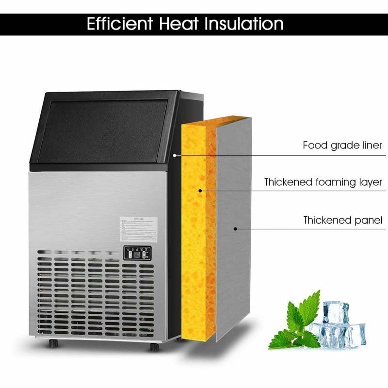 110LBS/24H Commercial Ice Maker, Freestanding Built-in Undercounter Ice Machine with 33LBS Storage Capacity & 24H Timer for Home Bar Restaurant